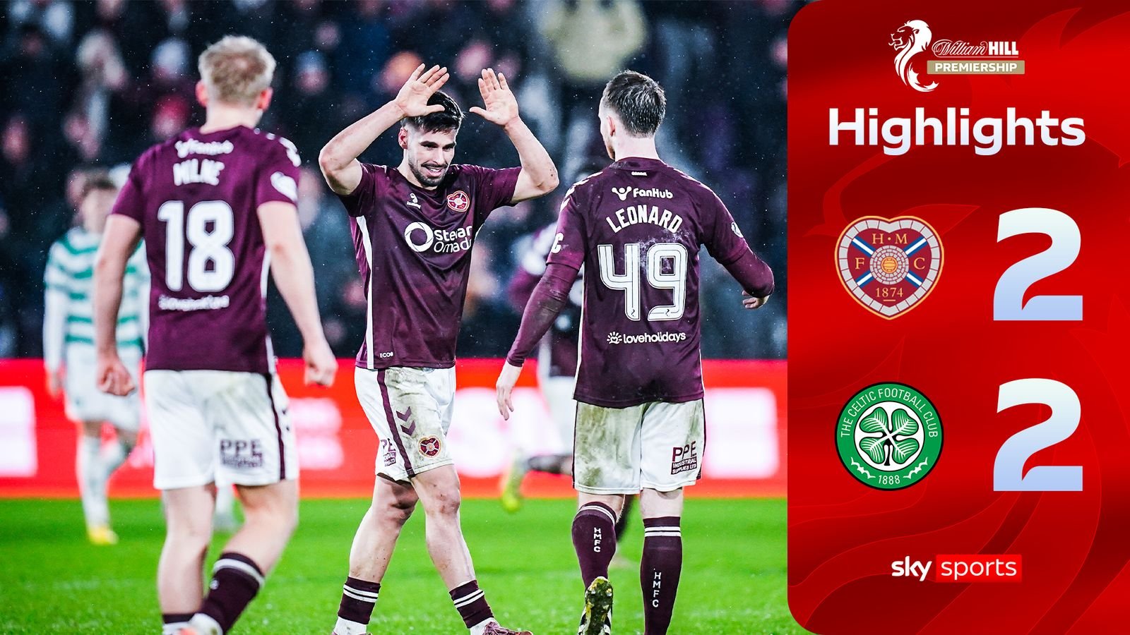 Hearts come from behind twice to draw 2-2 with Celtic in thrilling encounter